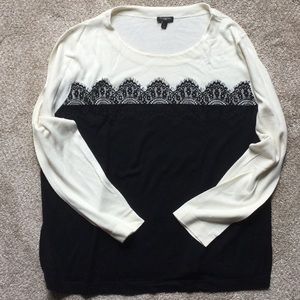 Black/cream lace trimmed sweater